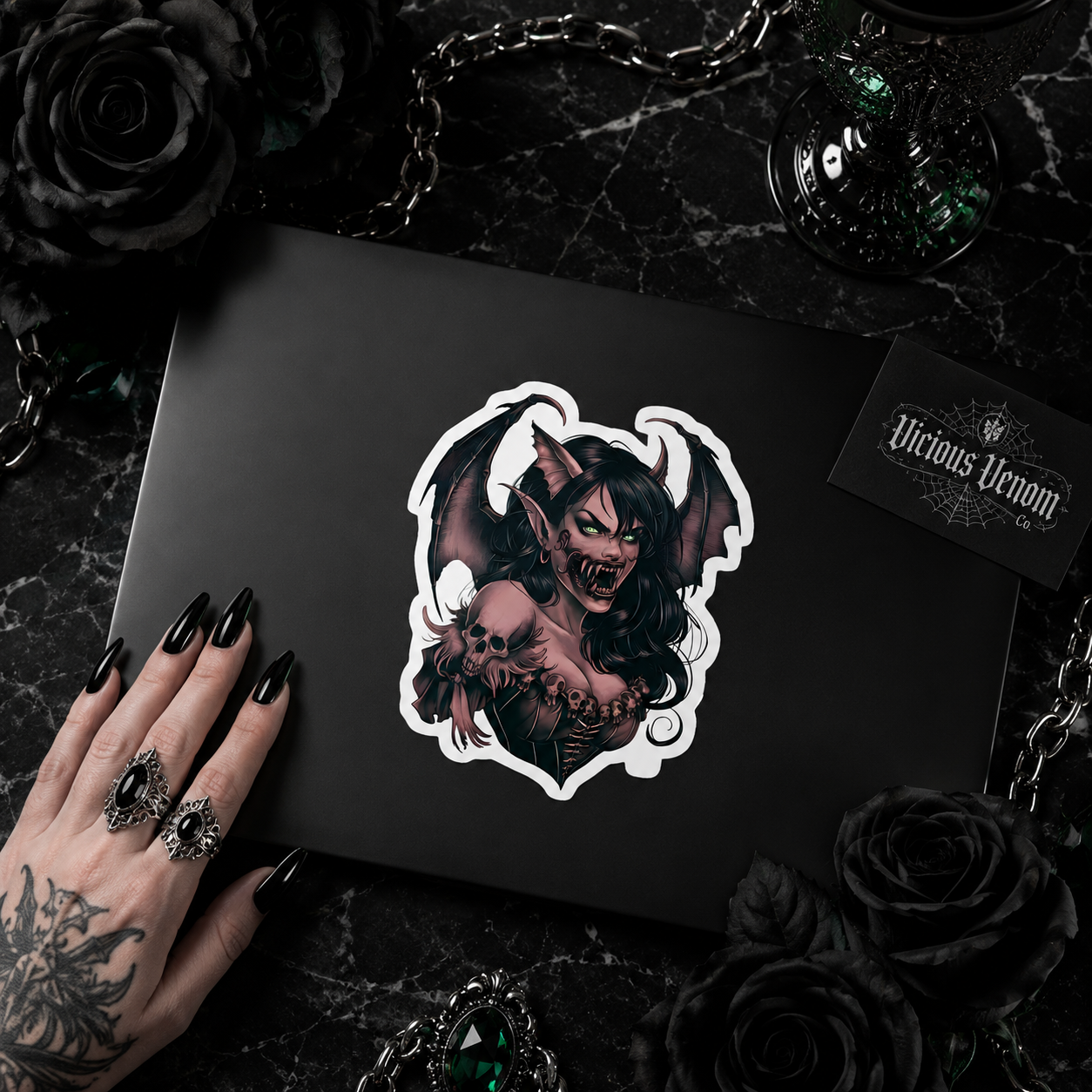 Goth Demon Girl Vinyl Sticker