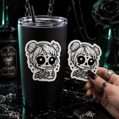 Goth Skeleton Girl Coffee Vinyl Sticker