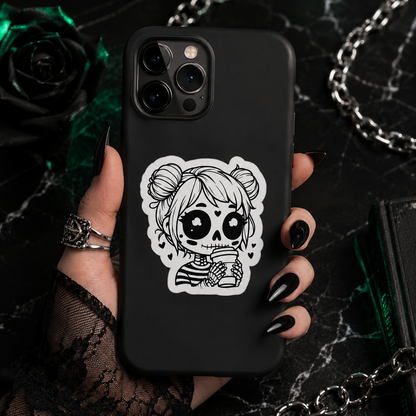 Goth Skeleton Girl Coffee Vinyl Sticker