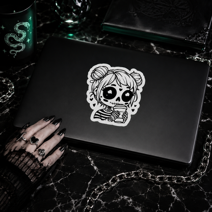 Goth Skeleton Girl Coffee Vinyl Sticker