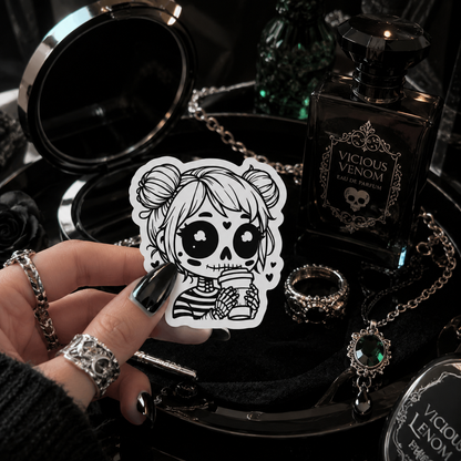 Goth Skeleton Girl Coffee Vinyl Sticker