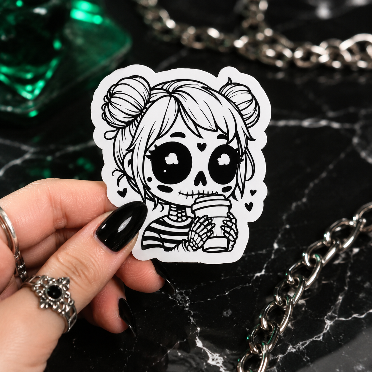Goth Skeleton Girl Coffee Vinyl Sticker