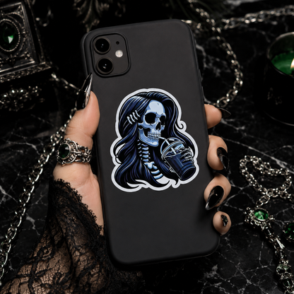 Goth Skeleton Coffee Girl Vinyl Sticker