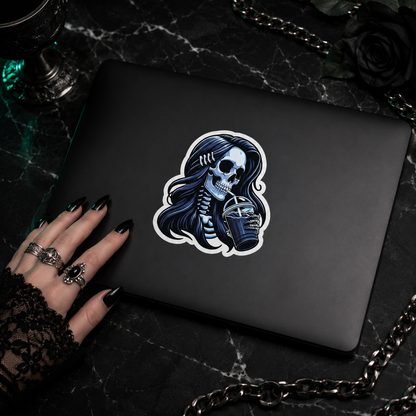 Goth Skeleton Coffee Girl Vinyl Sticker