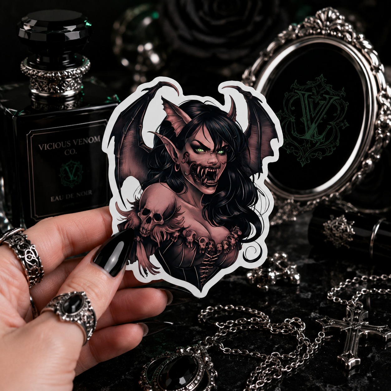 Goth Demon Girl Vinyl Sticker