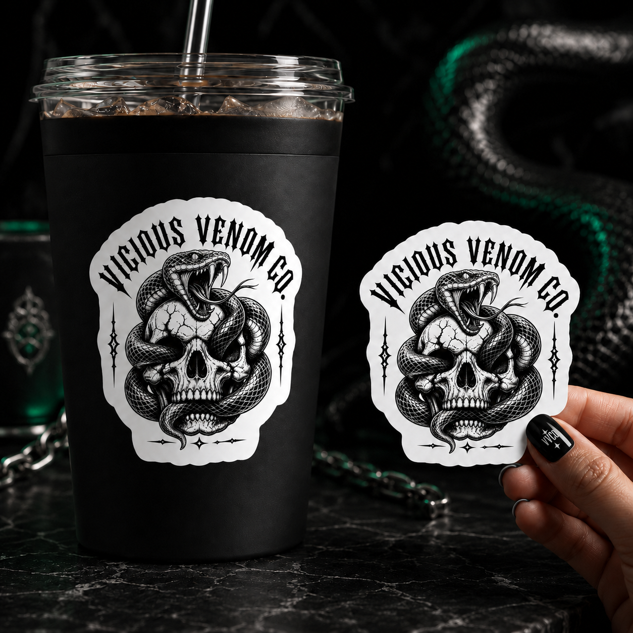 Vicious Venom Skull Snake Sticker