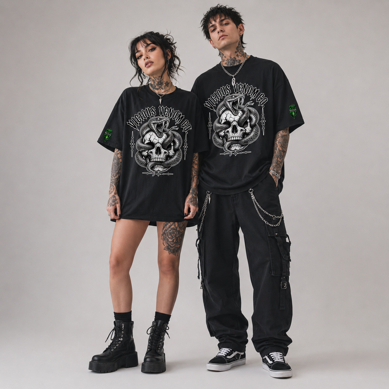 Unisex Vicious Venom Skull Snake Graphic Tee