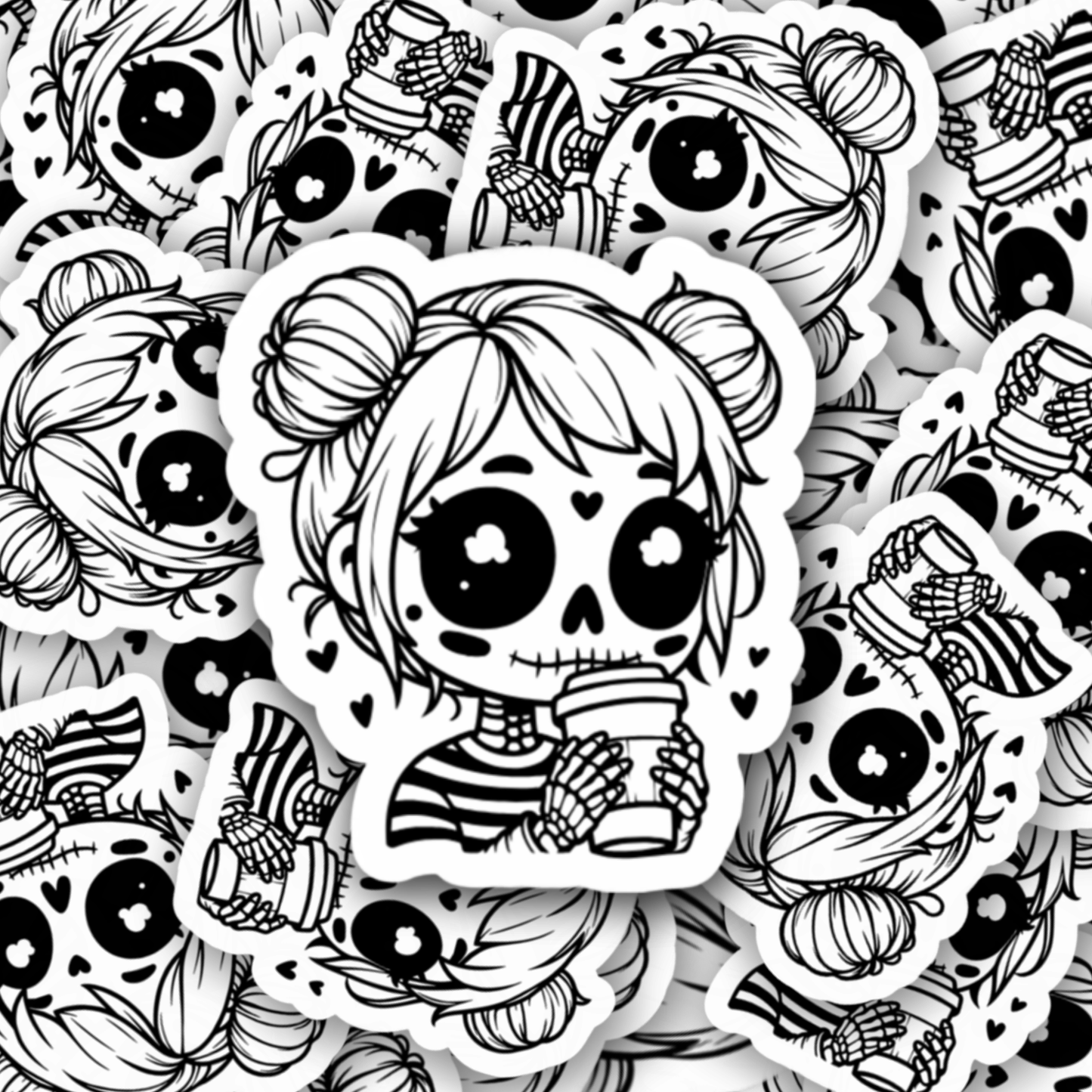 Goth Skeleton Girl Coffee Vinyl Sticker