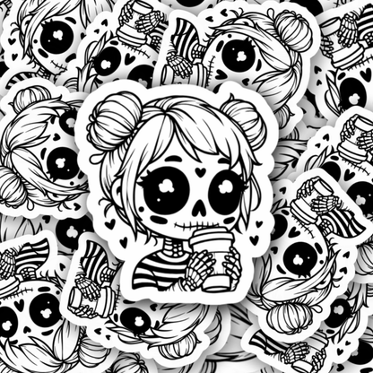 Goth Skeleton Girl Coffee Vinyl Sticker