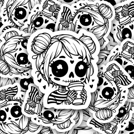 Goth Skeleton Girl Coffee Vinyl Sticker