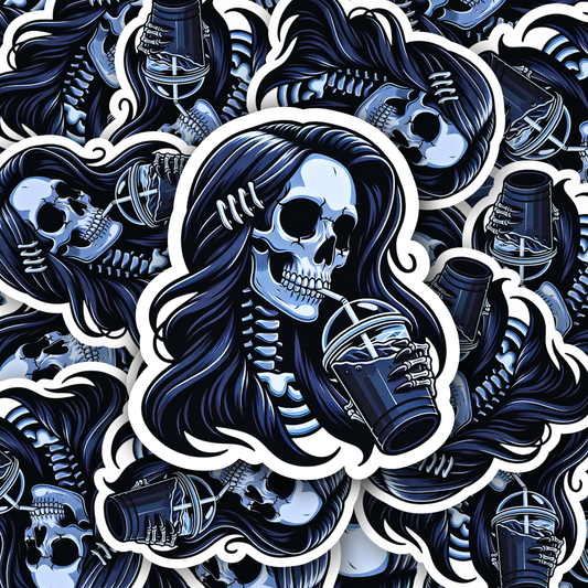 Goth Skeleton Coffee Girl Vinyl Sticker