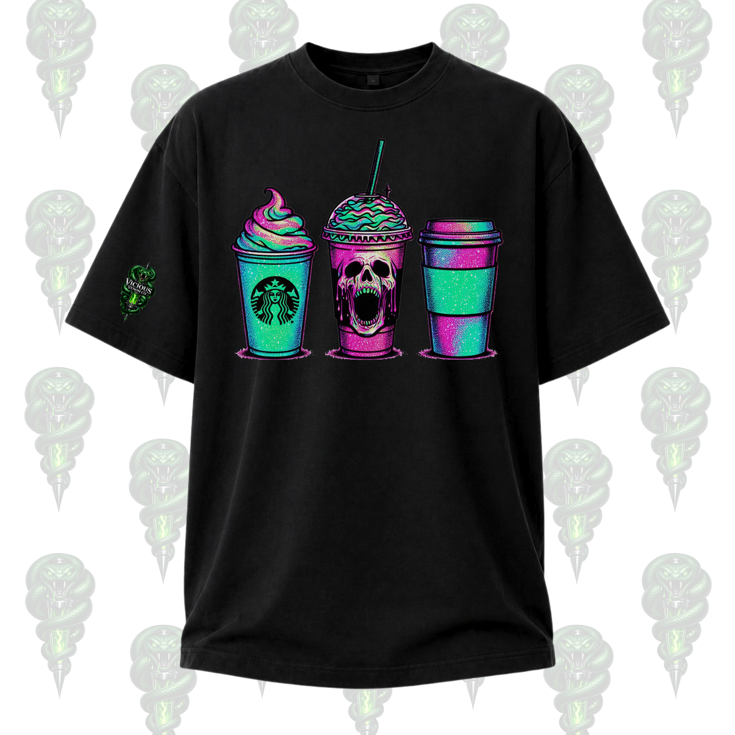 Vicious Venom Neon Skull Coffee Graphic Tee